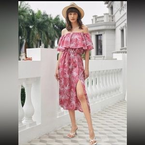 Shein Floral Print Flounce Trim Bardot Dress (US6 - Medium)
